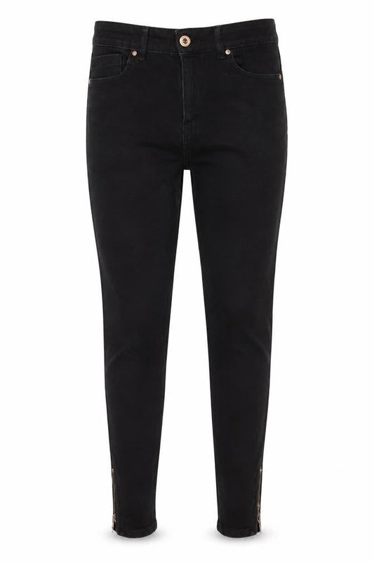 Front view of Denim Co. Women's Black Skinny Jeans, size 10, Ankle Zip Stretch