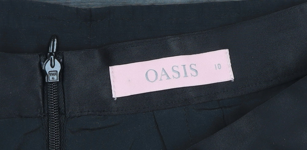 Oasis Women Black Floral Embroidered A-Line Knee Length Skirt Size 10