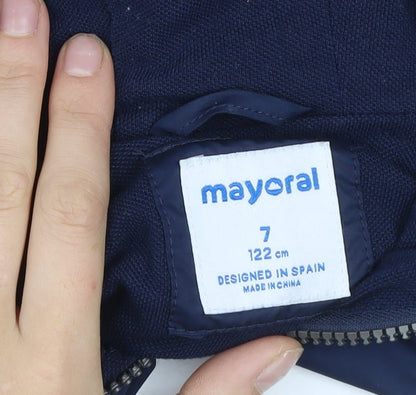 Mayoral Girls Blue Hooded Bomber Jacket 7 Years Polyester Lined Zip-Up