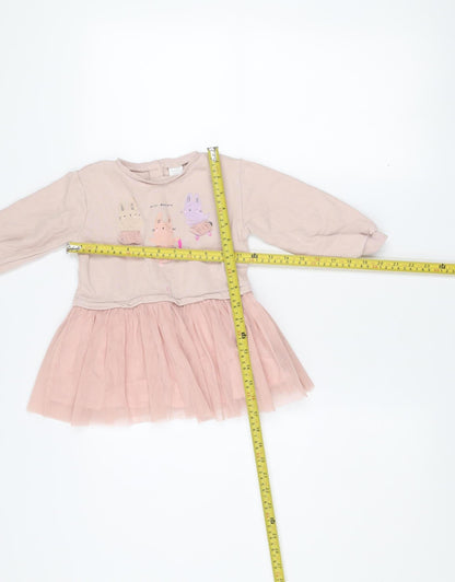 Next Girls Pink Bunny Tutu Dress 2 Years Long Sleeve Cotton Party Wear