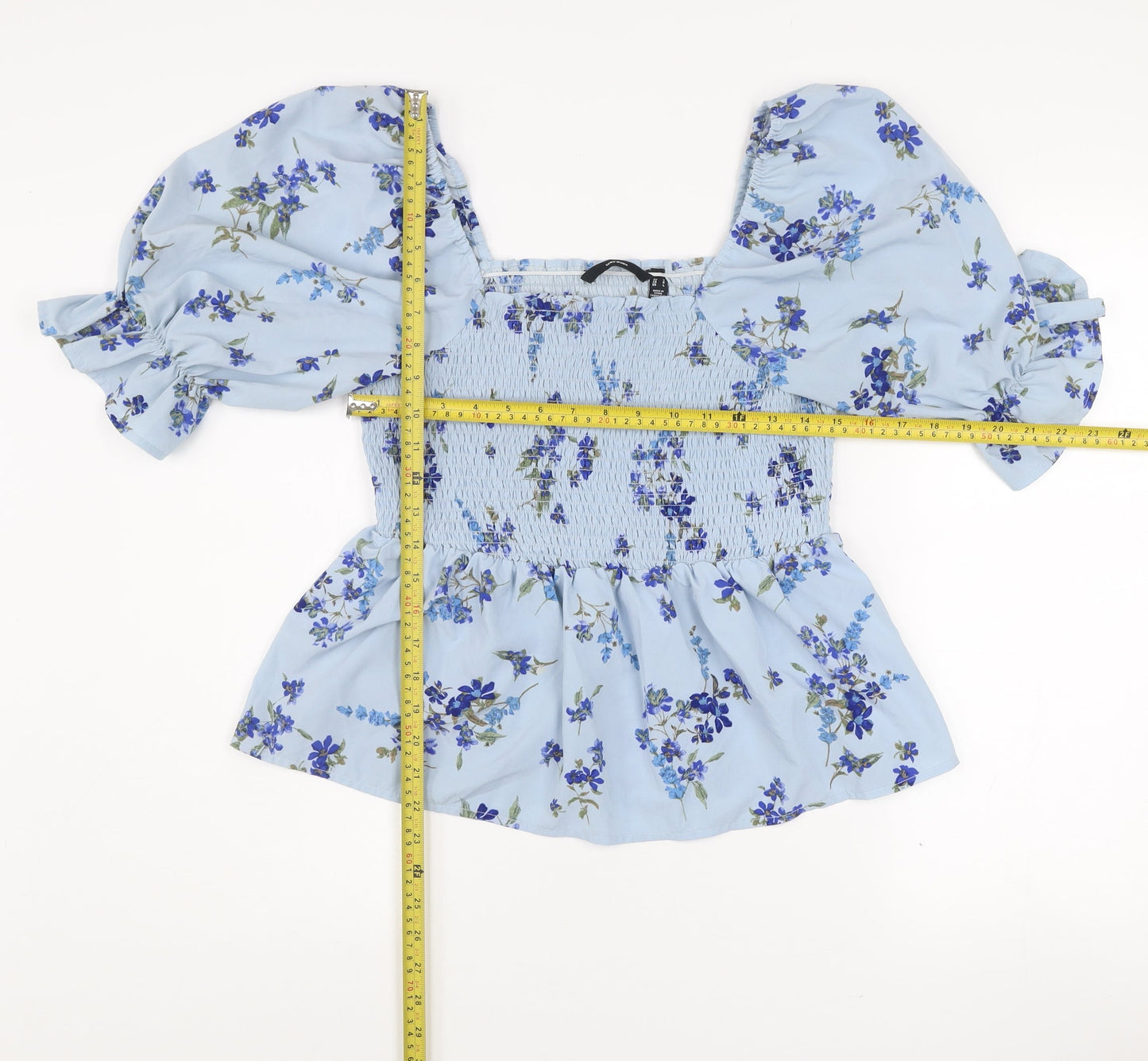 Vero Moda Women’s Blue Floral Puff Sleeve Tunic Blouse Size L