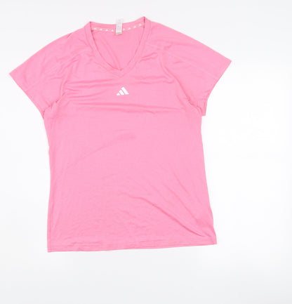 adidas Womens Pink V-Neck Short Sleeve Active T-Shirt M