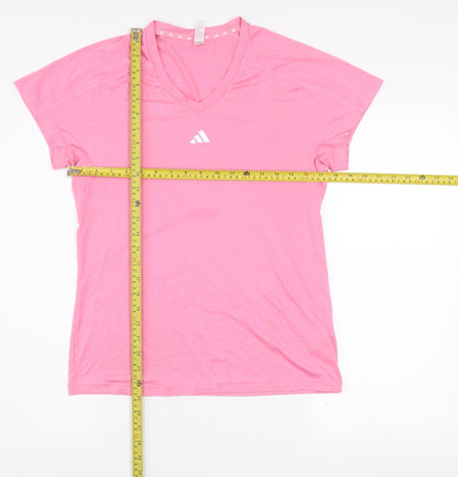 adidas Womens Pink V-Neck Short Sleeve Active T-Shirt M