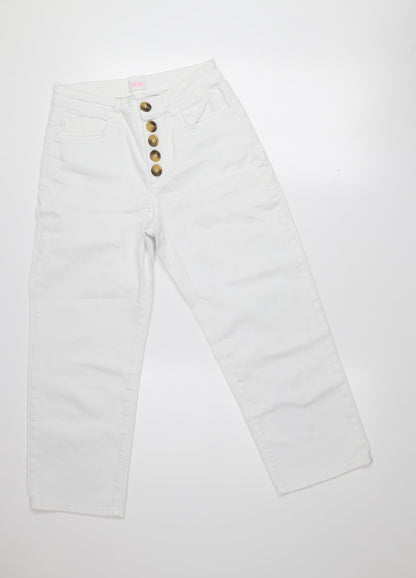 Savida Womens White Straight Leg Jeans Size 10 Mid Rise Stretch Denim