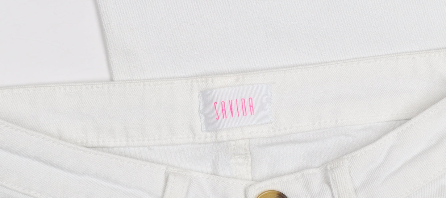 Savida Womens White Straight Leg Jeans Size 10 Mid Rise Stretch Denim