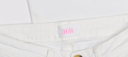 Savida Womens White Straight Leg Jeans Size 10 Mid Rise Stretch Denim