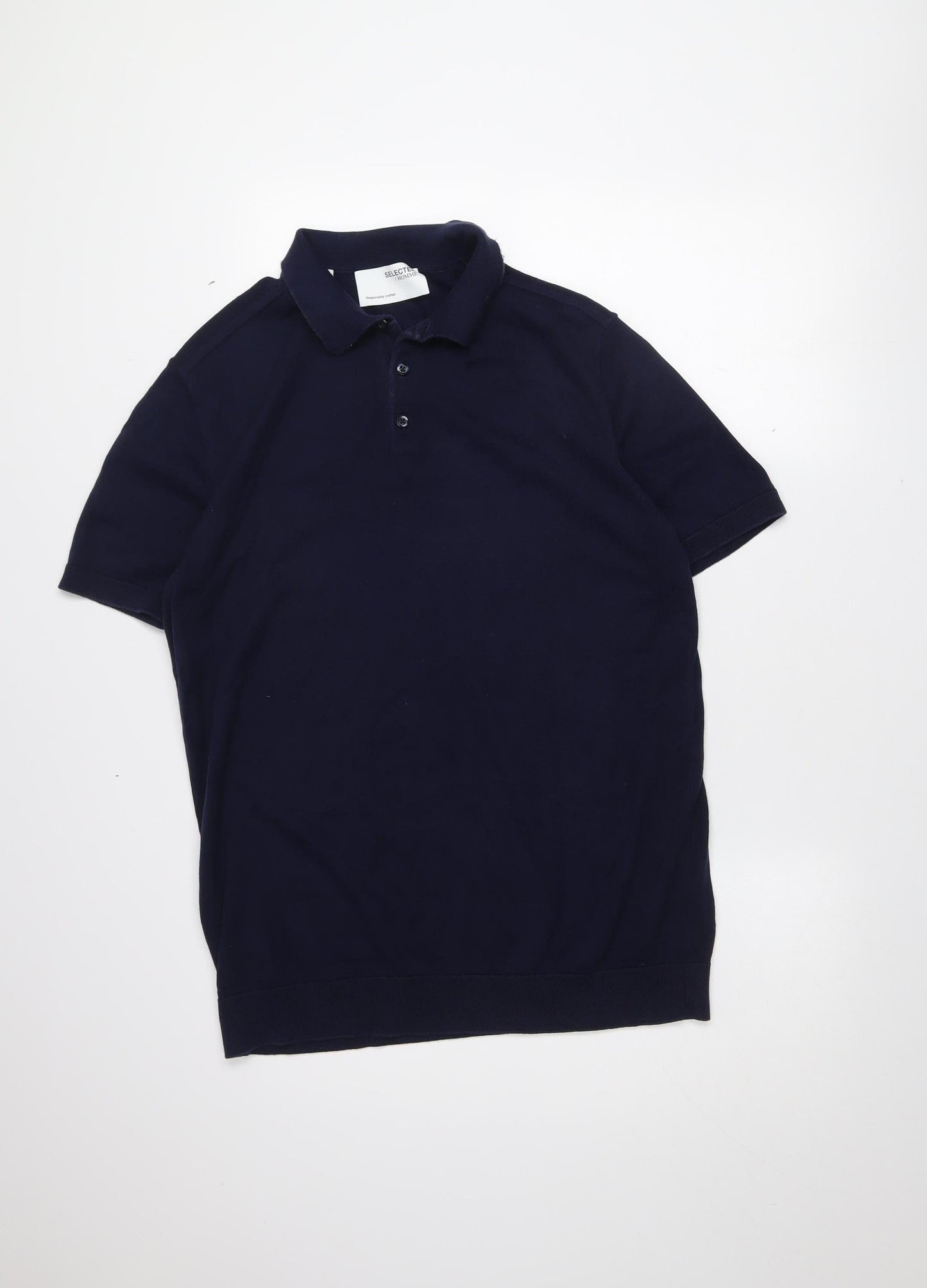 SELECTED HOMME Men's Blue Cotton Short Sleeve Polo Shirt XL
