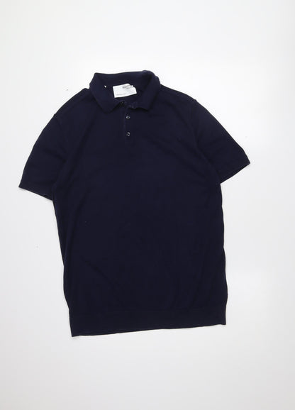 SELECTED HOMME Men's Blue Cotton Short Sleeve Polo Shirt XL