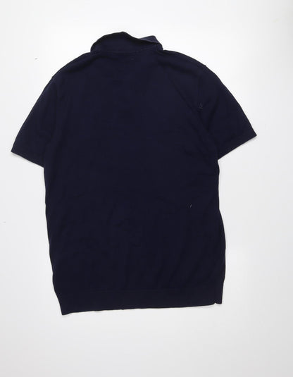 SELECTED HOMME Men's Blue Cotton Short Sleeve Polo Shirt XL