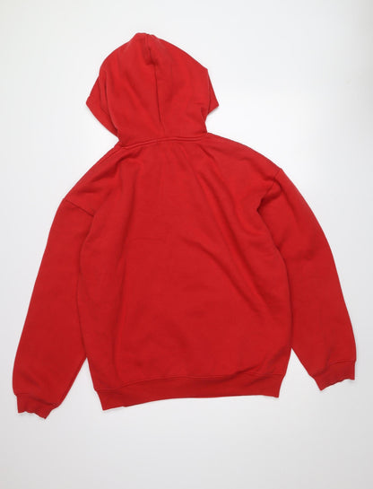 boohooMAN Men's Red Pullover Hoodie Size M Regular Fit Logo Fleece