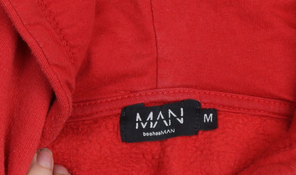 boohooMAN Men's Red Pullover Hoodie Size M Regular Fit Logo Fleece