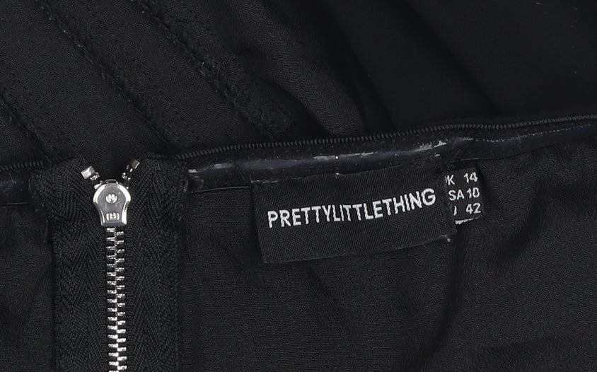 PrettyLittleThing Womens Black Strapless Cropped Zip Blouse Size 14