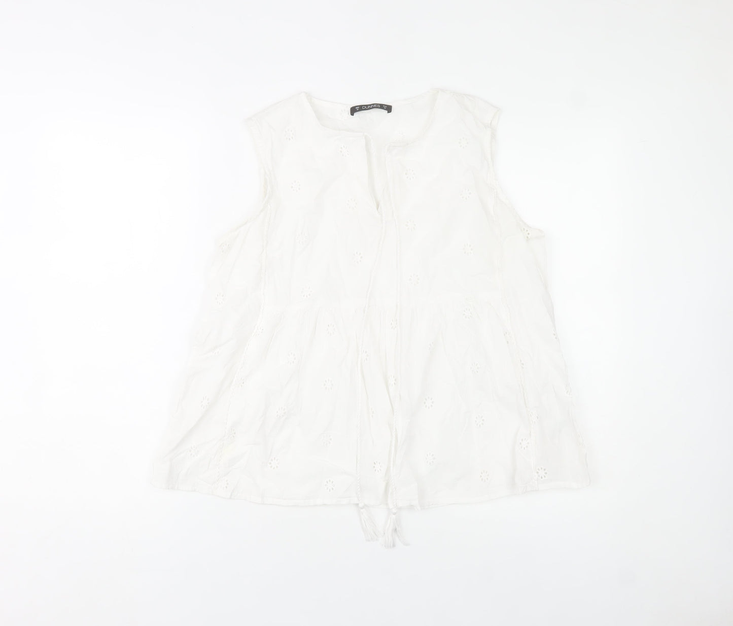 Dunnes Stores Women White Cotton Embroidered Sleeveless Tunic Blouse M