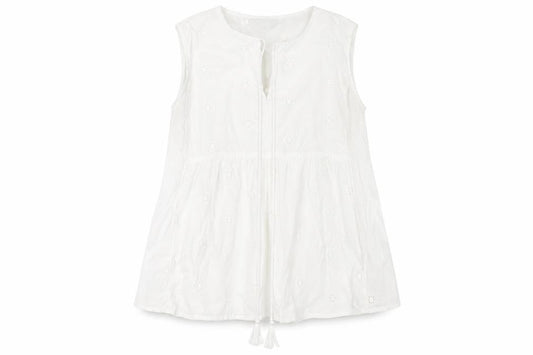 Dunnes Stores Women White Cotton Embroidered Sleeveless Tunic Blouse M