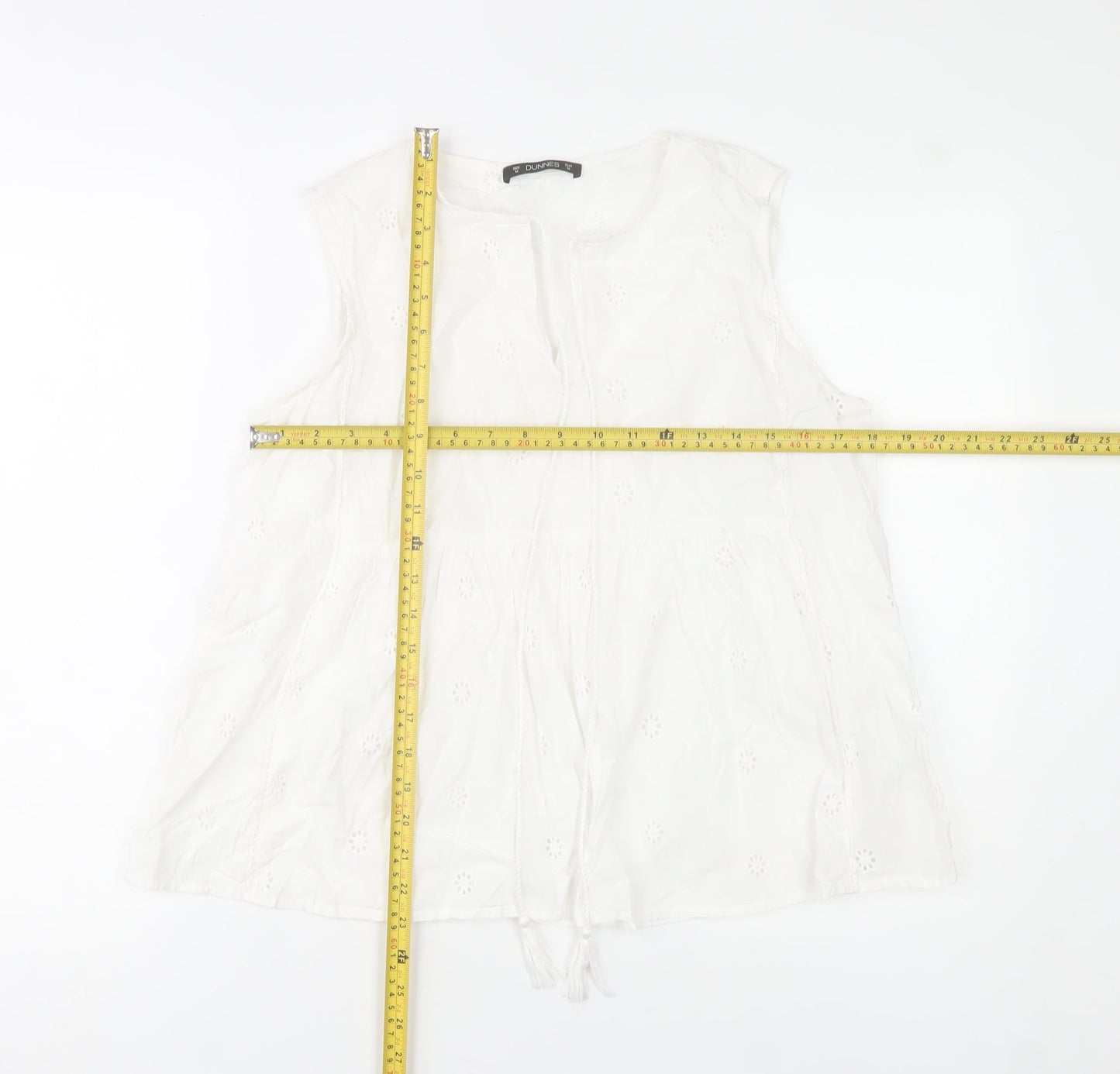 Dunnes Stores Women White Cotton Embroidered Sleeveless Tunic Blouse M