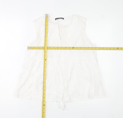 Dunnes Stores Women White Cotton Embroidered Sleeveless Tunic Blouse M