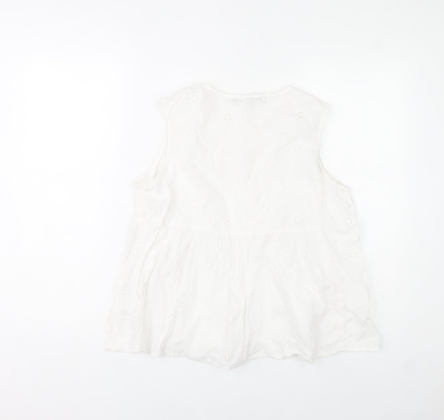 Dunnes Stores Women White Cotton Embroidered Sleeveless Tunic Blouse M