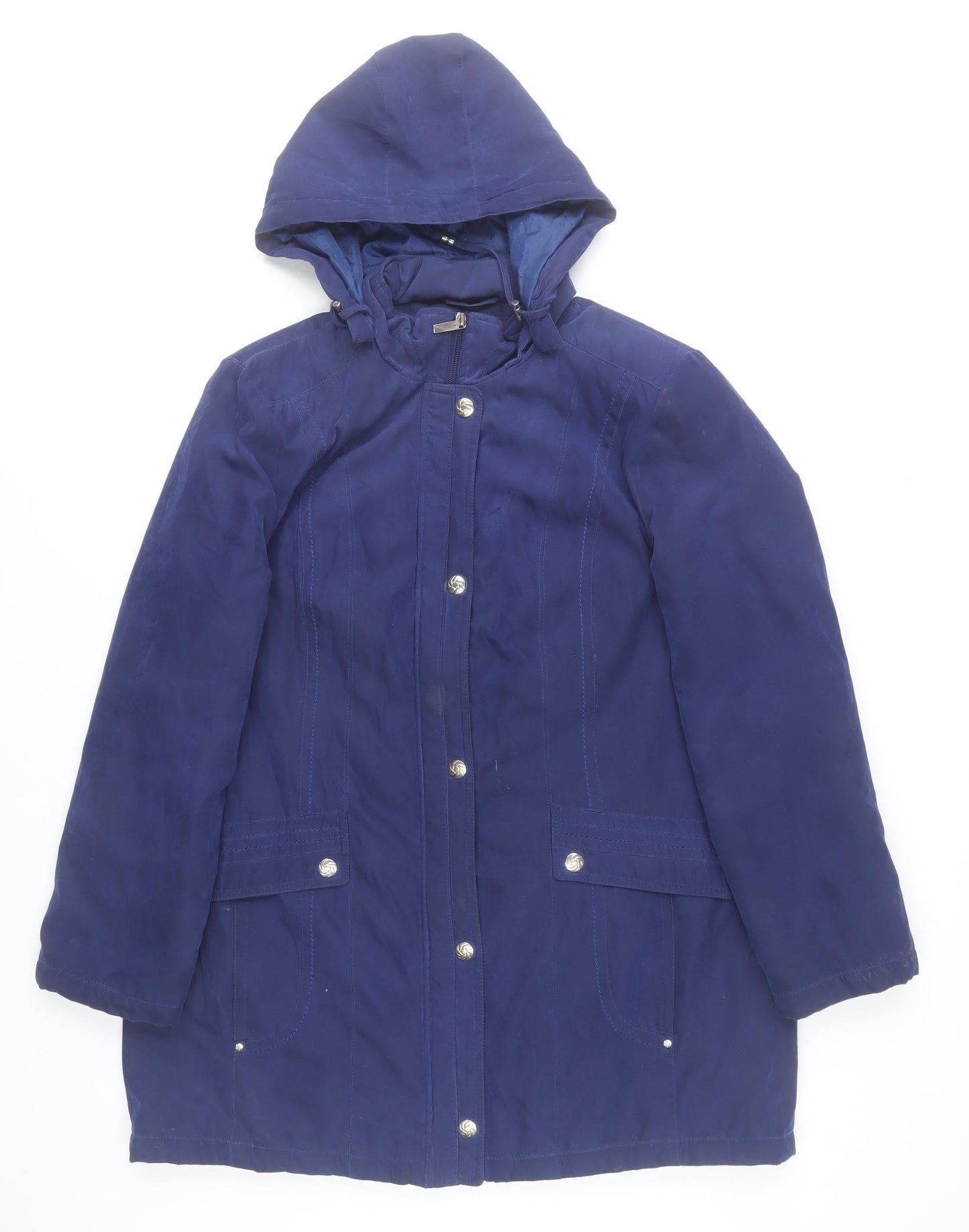 Bm Collection Women's Blue Hooded Parka Coat Size M Long Sleeve