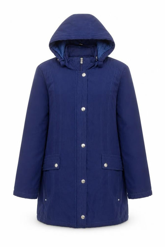 Bm Collection Women's Blue Hooded Parka Coat Size M Long Sleeve