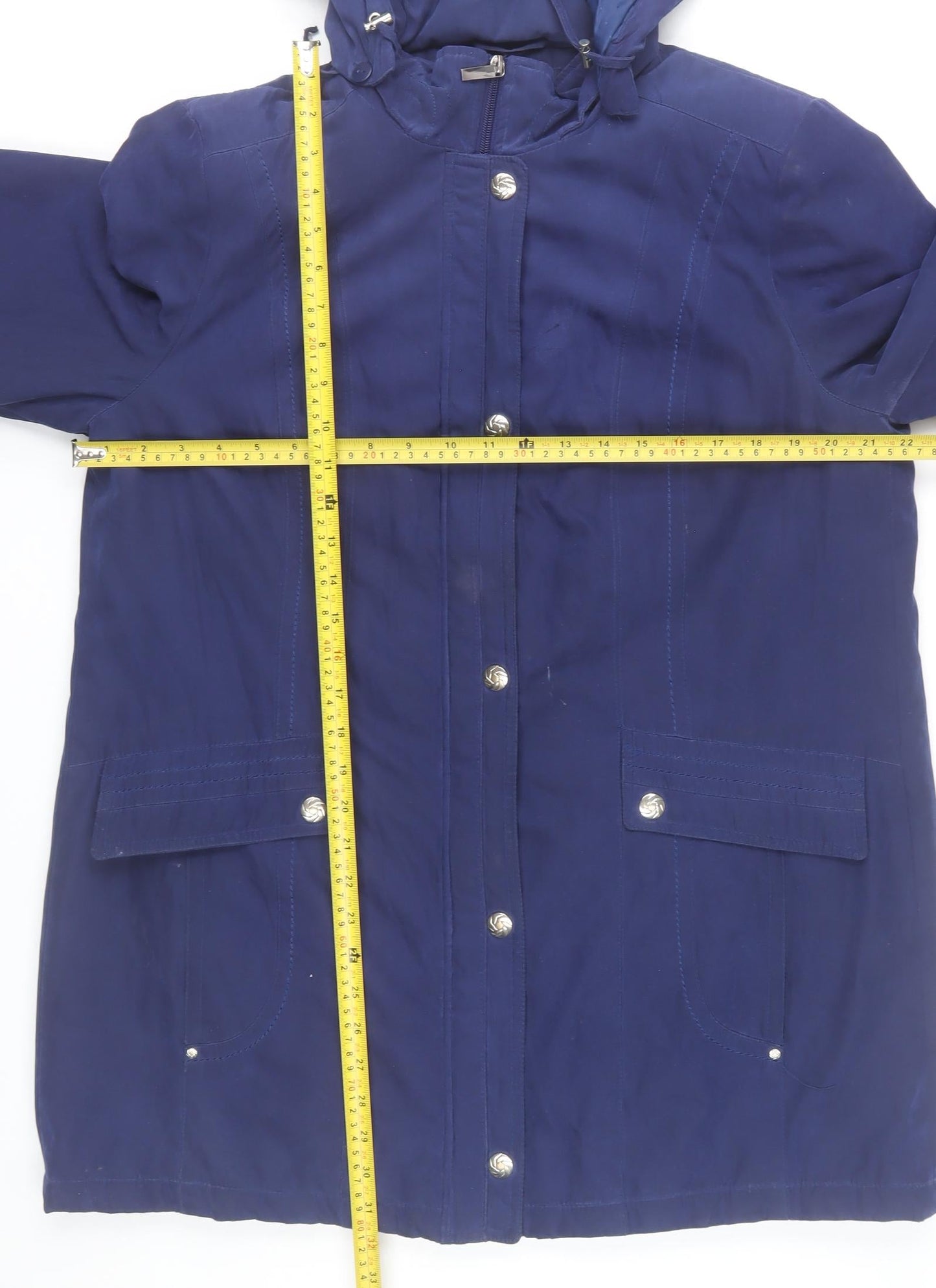 Bm Collection Women's Blue Hooded Parka Coat Size M Long Sleeve