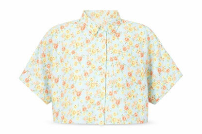 Zara Women’s Multicoloured Floral Cropped Button-Up Shirt Size 12