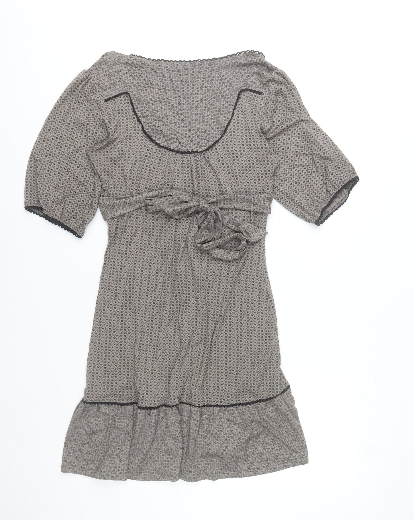 Warehouse Women Grey Geometric V-Neck Fit & Flare Knee Dress UK12