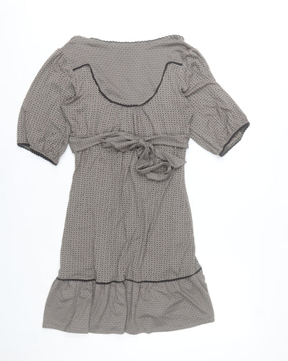 Warehouse Women Grey Geometric V-Neck Fit & Flare Knee Dress UK12