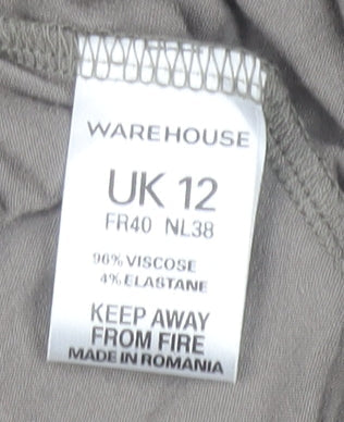 Warehouse Women Grey Geometric V-Neck Fit & Flare Knee Dress UK12