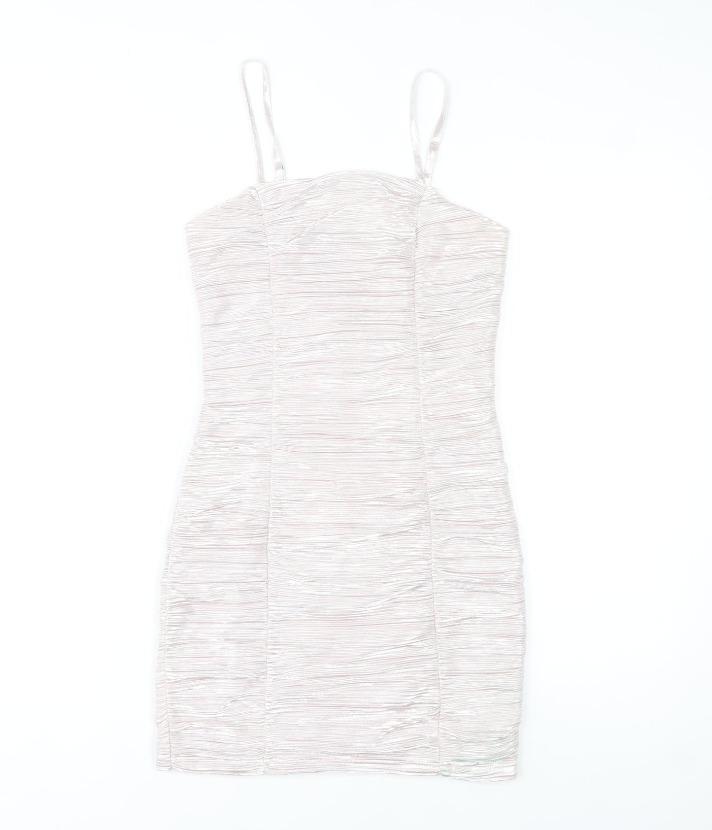Parisian Women Beige Ruched Bodycon Party Dress Size 8