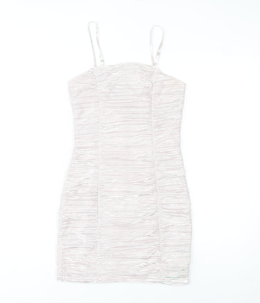 Parisian Women Beige Ruched Bodycon Party Dress Size 8