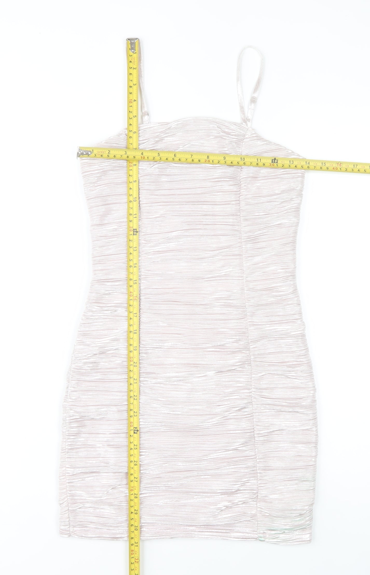 Parisian Women Beige Ruched Bodycon Party Dress Size 8