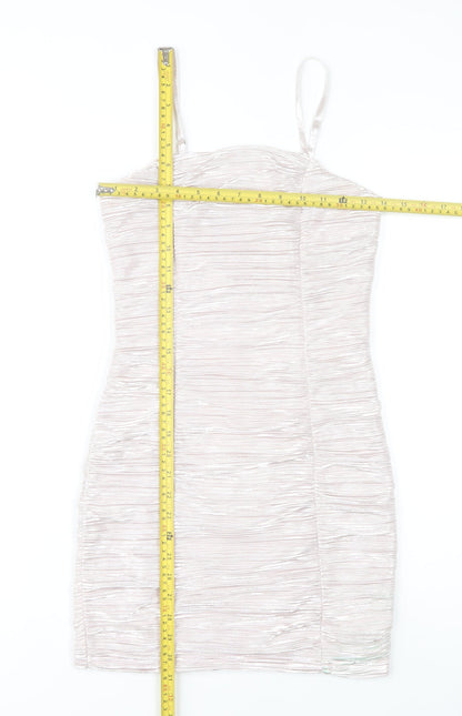 Parisian Women Beige Ruched Bodycon Party Dress Size 8
