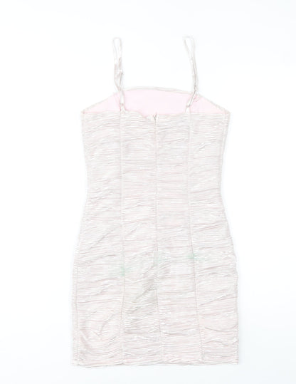 Parisian Women Beige Ruched Bodycon Party Dress Size 8