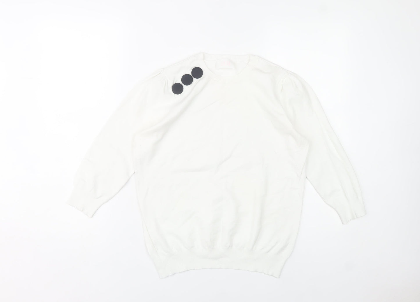 Savida Women White Crew Neck Button Pullover Jumper Size 14