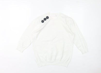 Savida Women White Crew Neck Button Pullover Jumper Size 14