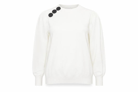 Savida Women White Crew Neck Button Pullover Jumper Size 14
