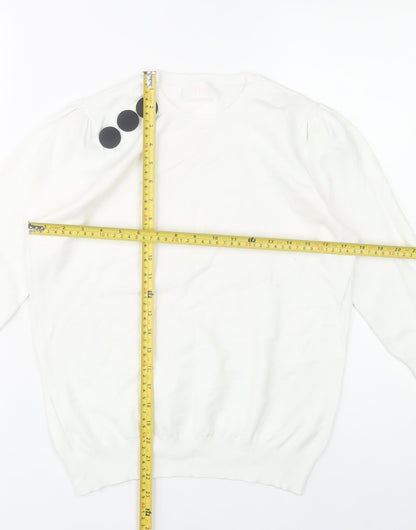Savida Women White Crew Neck Button Pullover Jumper Size 14