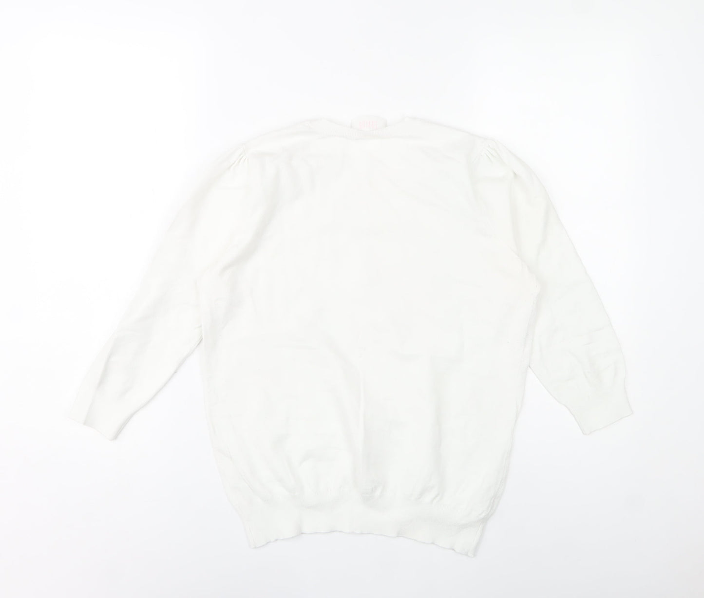 Savida Women White Crew Neck Button Pullover Jumper Size 14