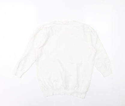 Savida Women White Crew Neck Button Pullover Jumper Size 14