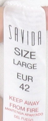 Savida Women White Crew Neck Button Pullover Jumper Size 14