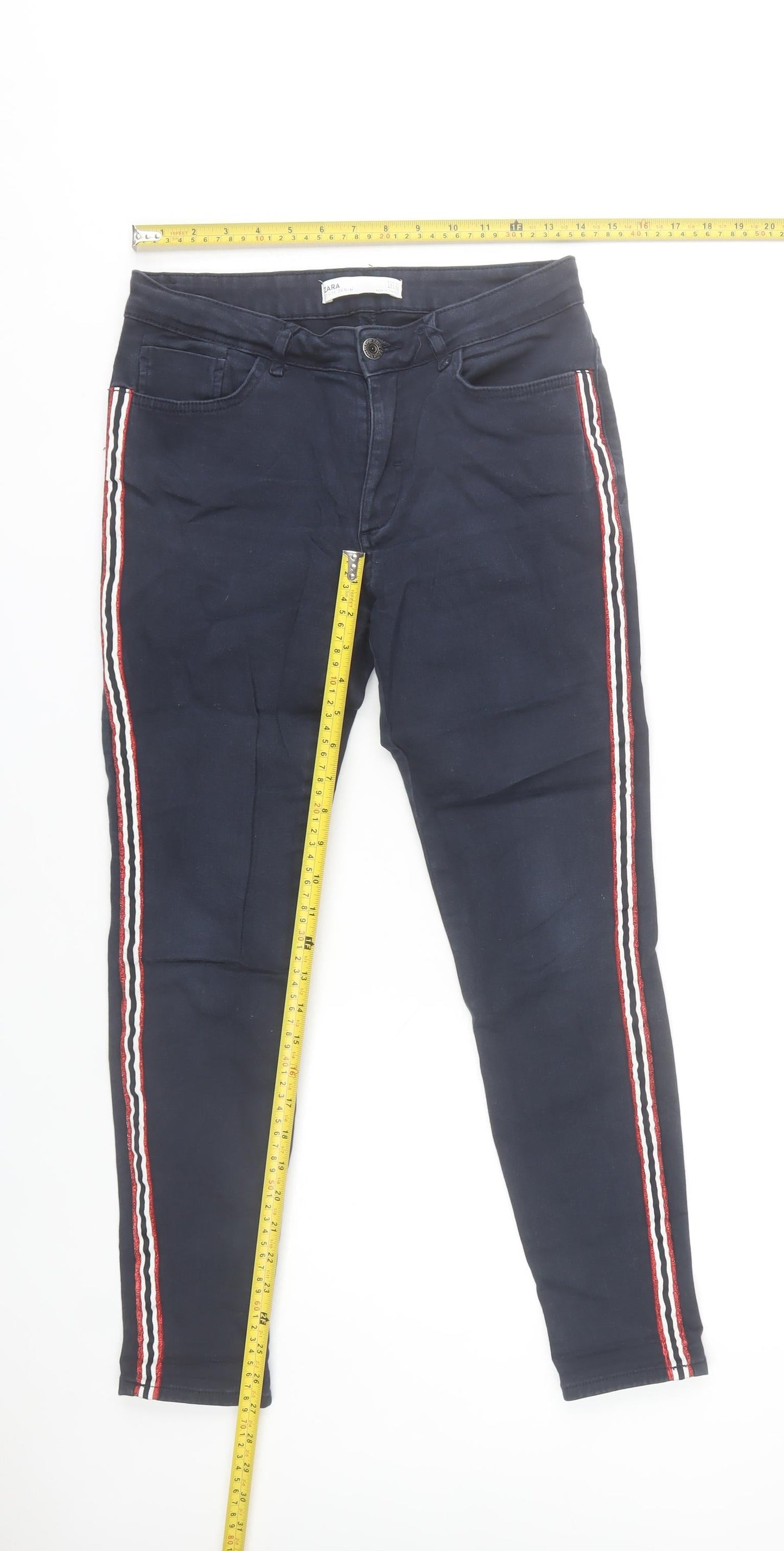 Zara Women’s Blue Skinny Stripe Jeans Size 10 Slim Fit Denim