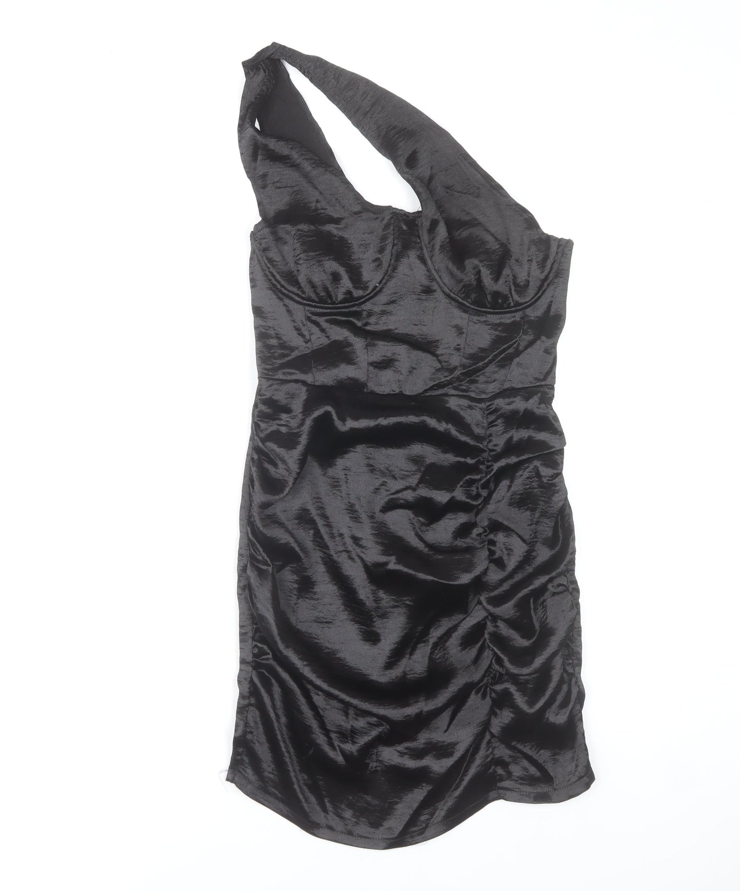 Boohoo Women’s Black One Shoulder Ruched Bodycon Dress UK 10