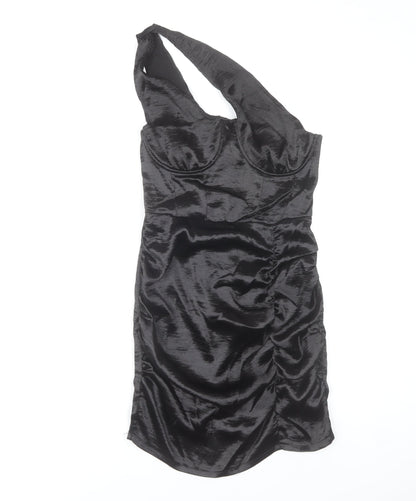 Boohoo Women’s Black One Shoulder Ruched Bodycon Dress UK 10