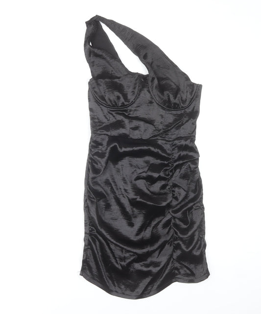 Boohoo Women’s Black One Shoulder Ruched Bodycon Dress UK 10