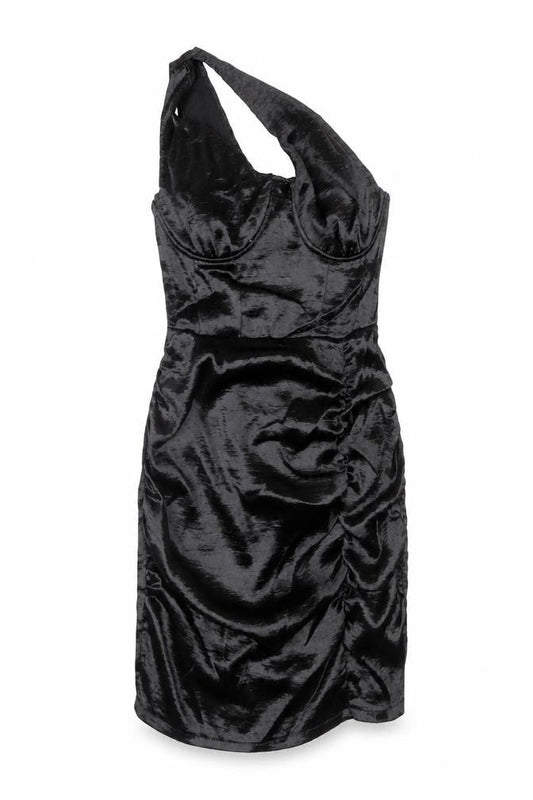 Boohoo Women’s Black One Shoulder Ruched Bodycon Dress UK 10