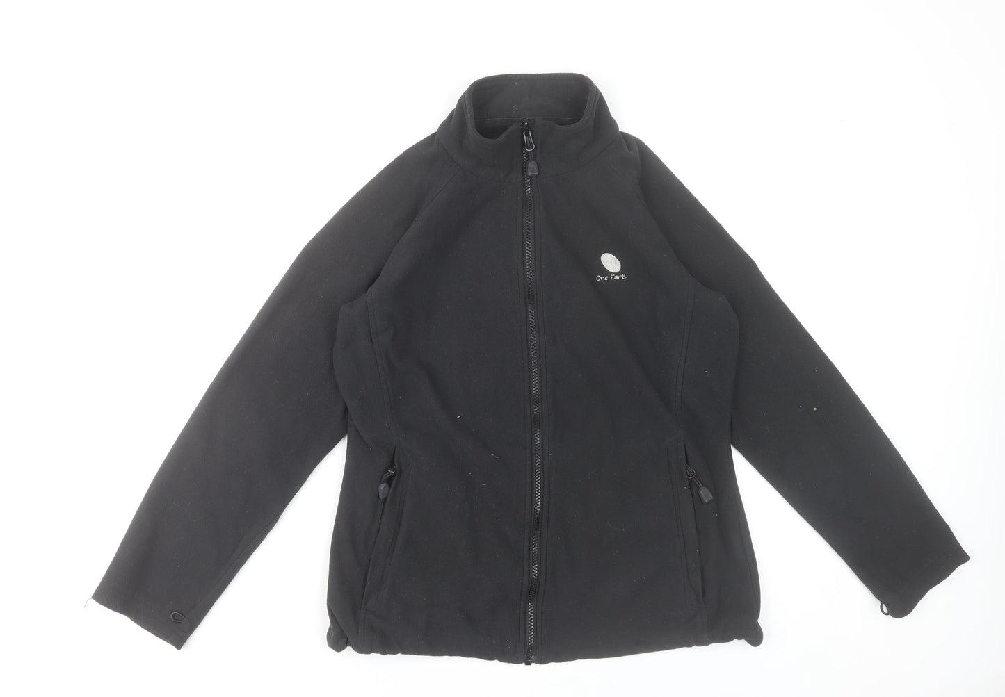 One Earth Women's Black Fleece Zip Jacket Size 12 Outdoor Warm Layer