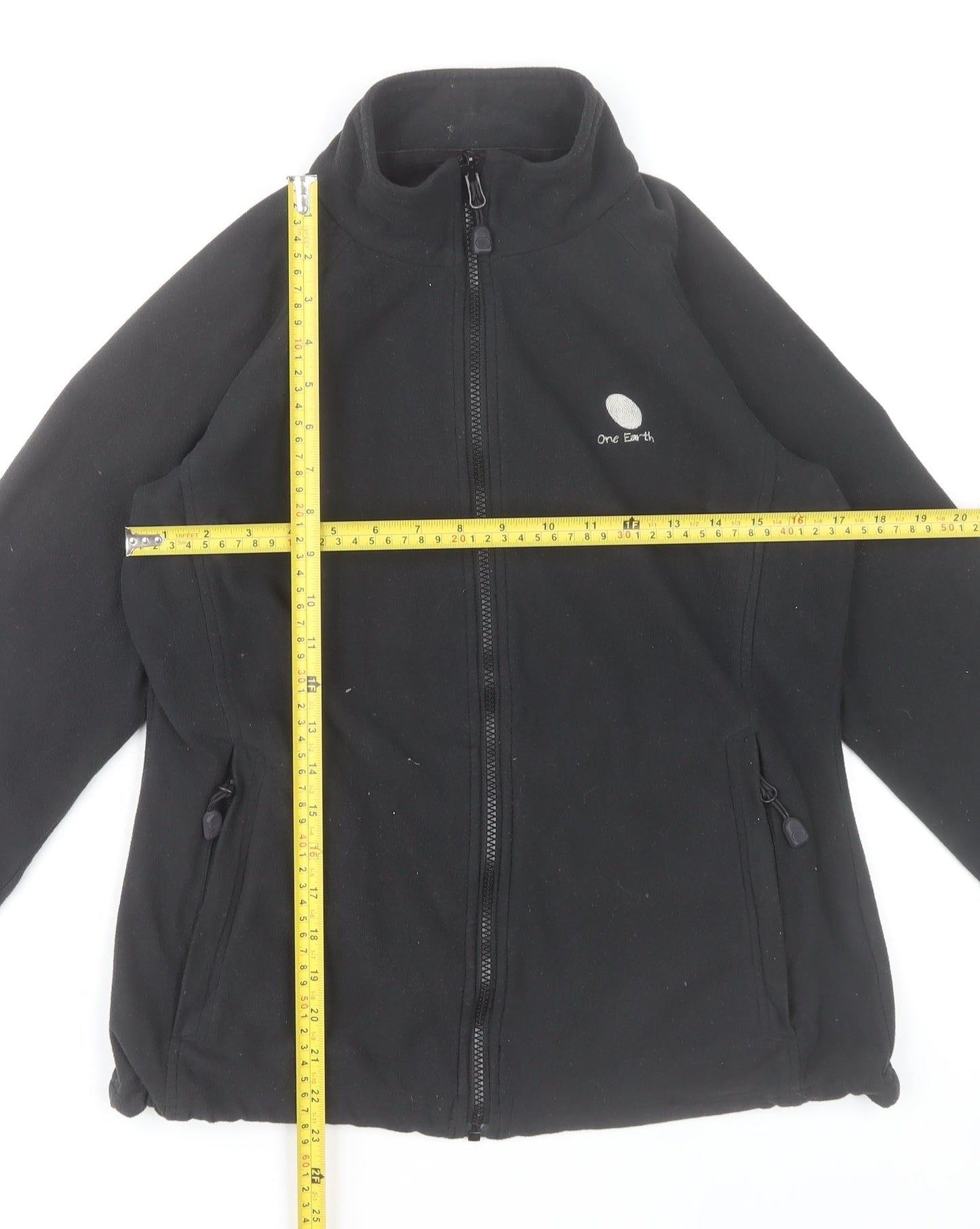 One Earth Women's Black Fleece Zip Jacket Size 12 Outdoor Warm Layer