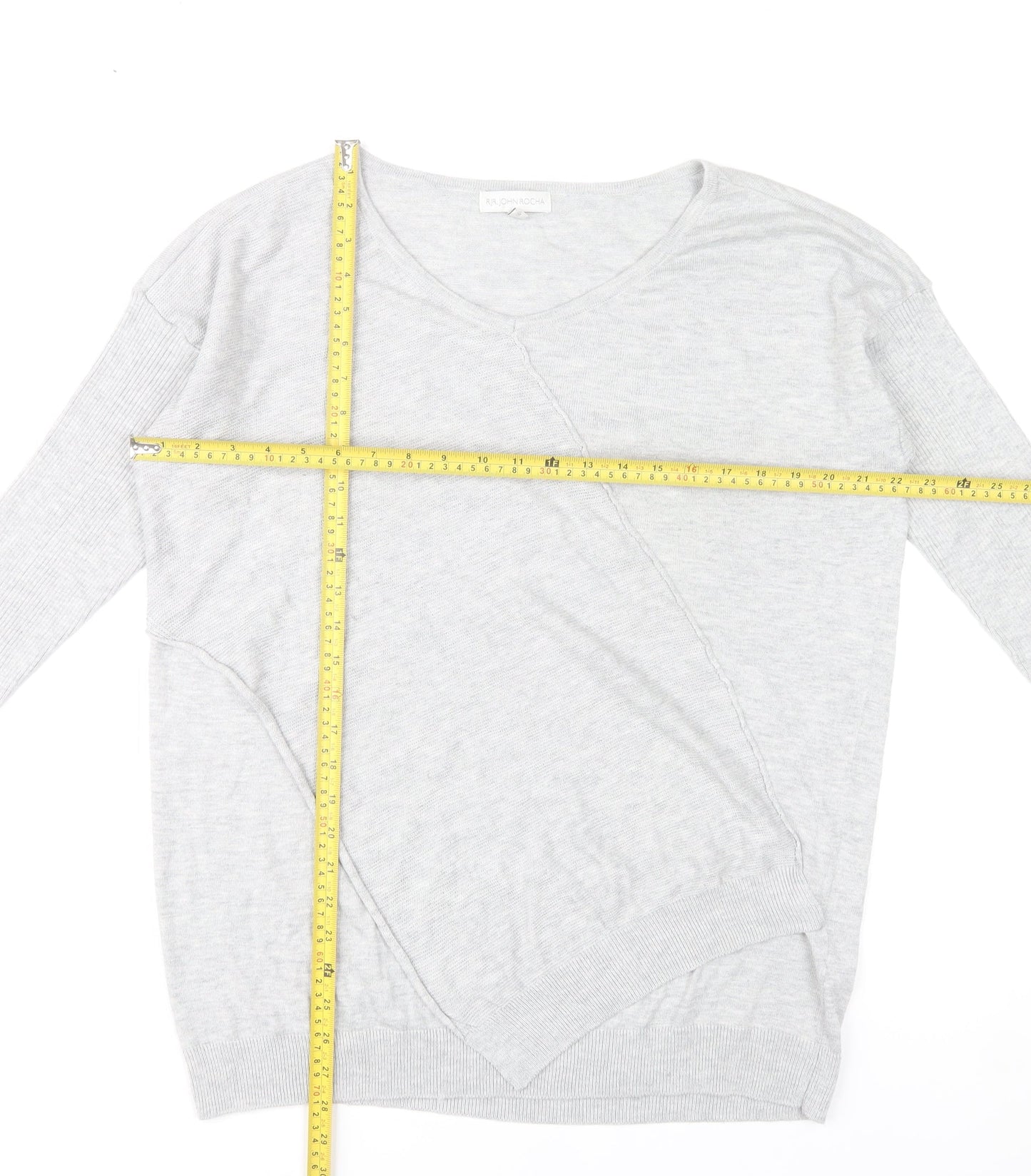 RJR John Rocha Women’s Grey Size 16 V-Neck Long Sleeve Pullover Jumper