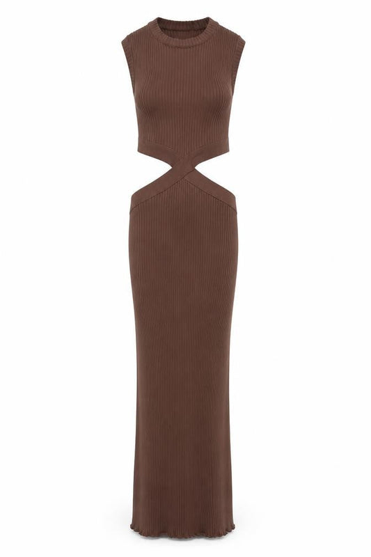 Zara Women Brown Sleeveless Long Bodycon Cut Out Knit Dress Size S