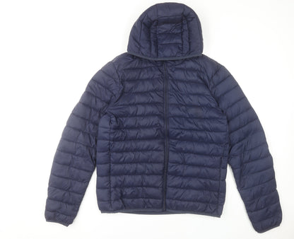 St. Bernard Men’s Blue Puffer Jacket L 41-43" Hooded Lightweight